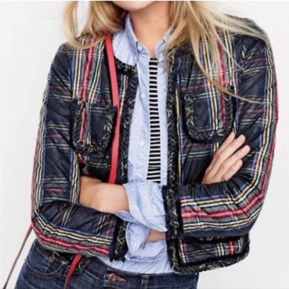 J. Crew Jackets & Blazers - J. Crew Stuart Tartan Plaid Long Sleeve Boxy Fit Jacket Quilted 4 F7503